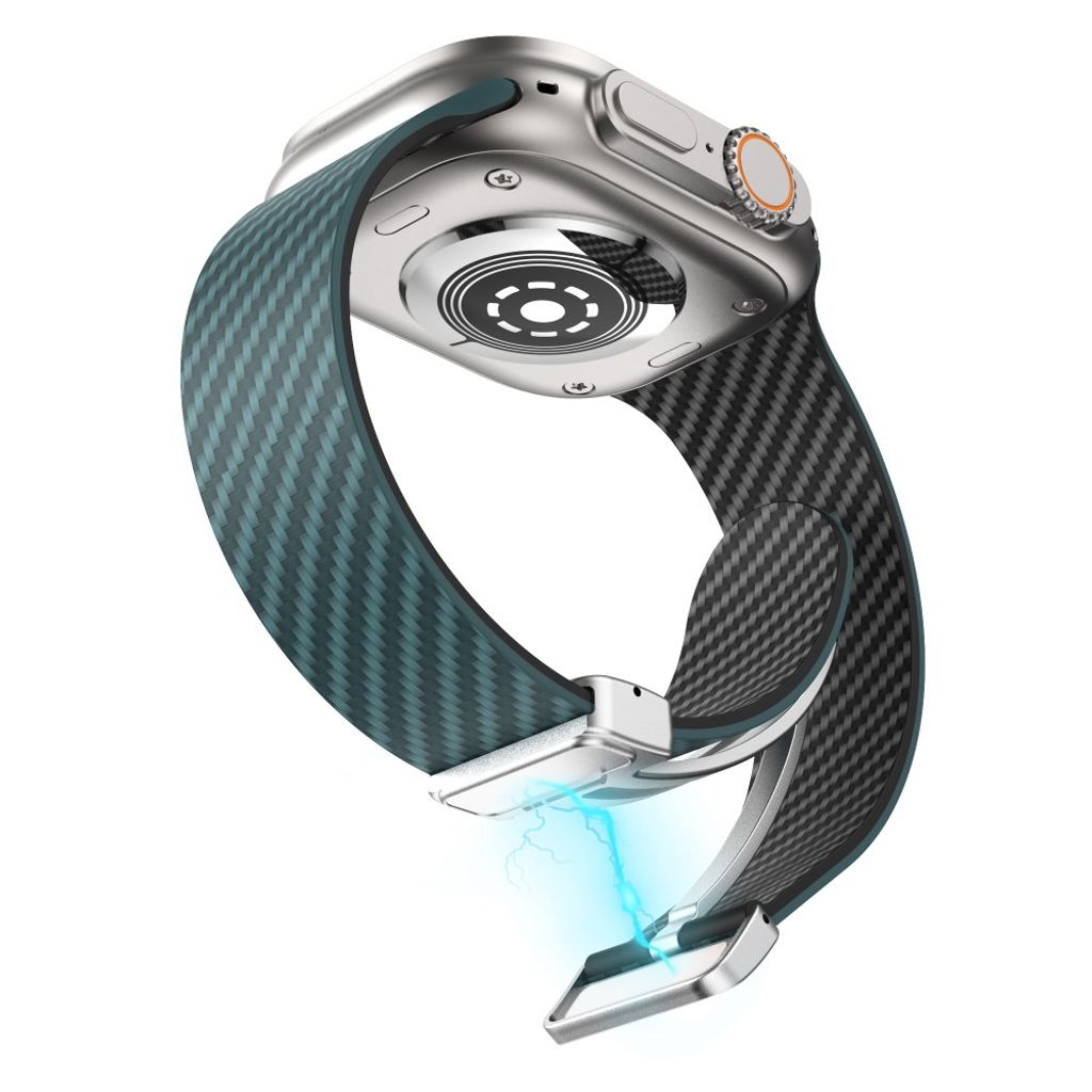 Apple Watch armband 42/44/45/46/49 mm, magnetlås, turkos/svart, silverlås, bild 4