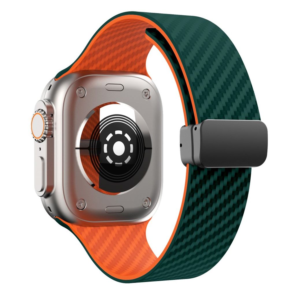 Apple Watch armband 42/44/45/46/49 mm, magnetlås, turkos/orange, svart lås