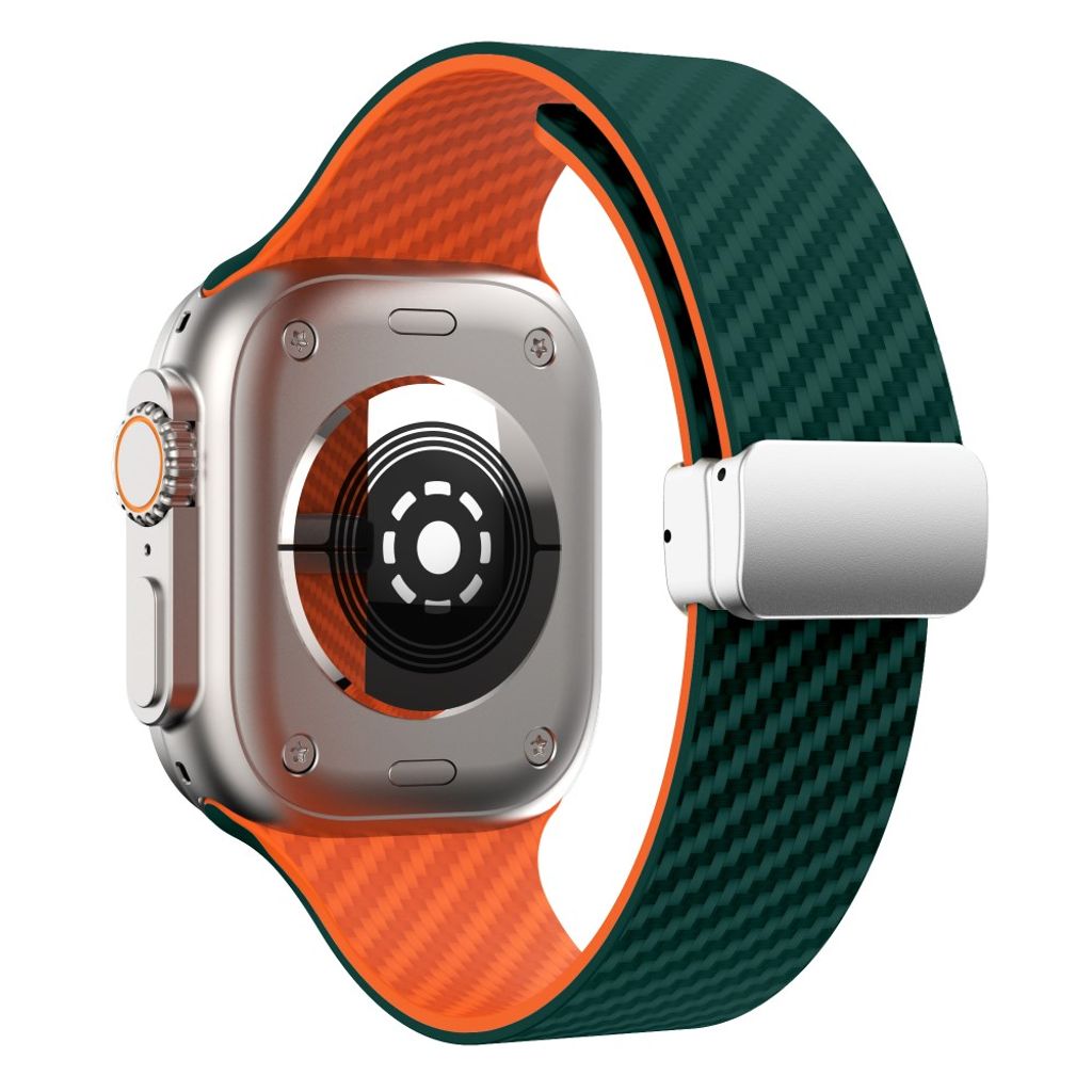 Apple Watch armband 42/44/45/46/49 mm, magnetlås, turkos/orange, silverlås