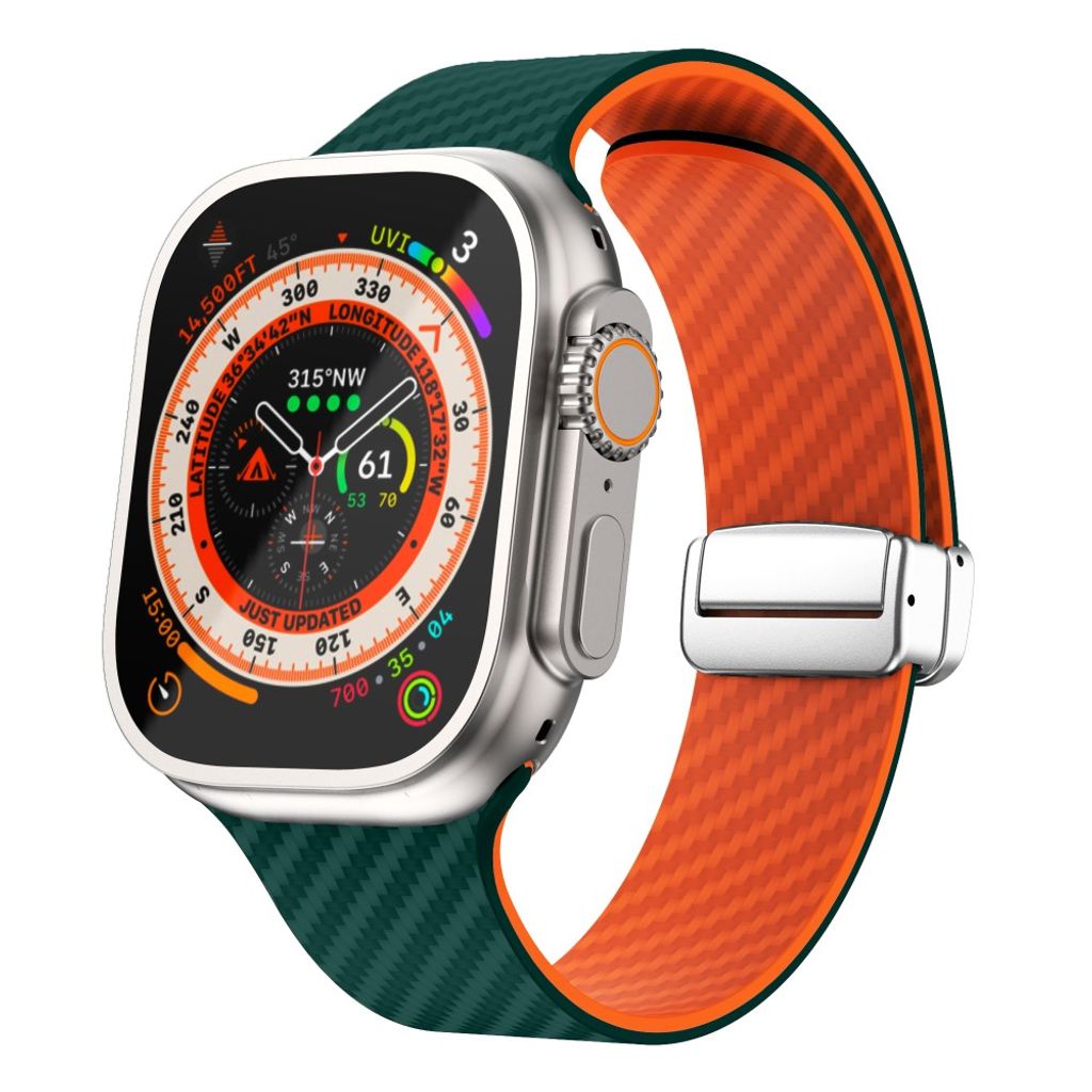 Apple Watch armband 42/44/45/46/49 mm, magnetlås, turkos/orange, silverlås, bild 2