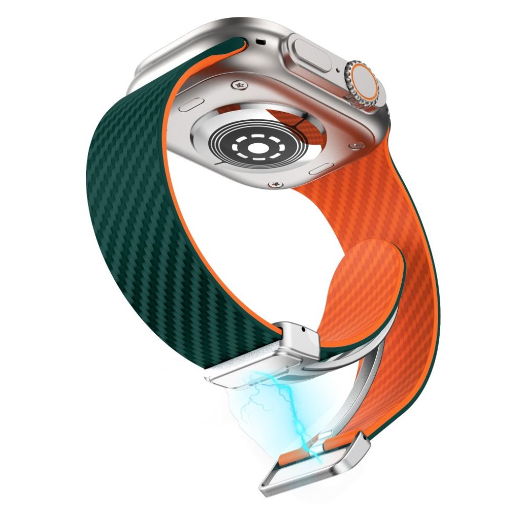 Apple Watch armband 42/44/45/46/49 mm, magnetlås, turkos/orange, silverlås, bild 4
