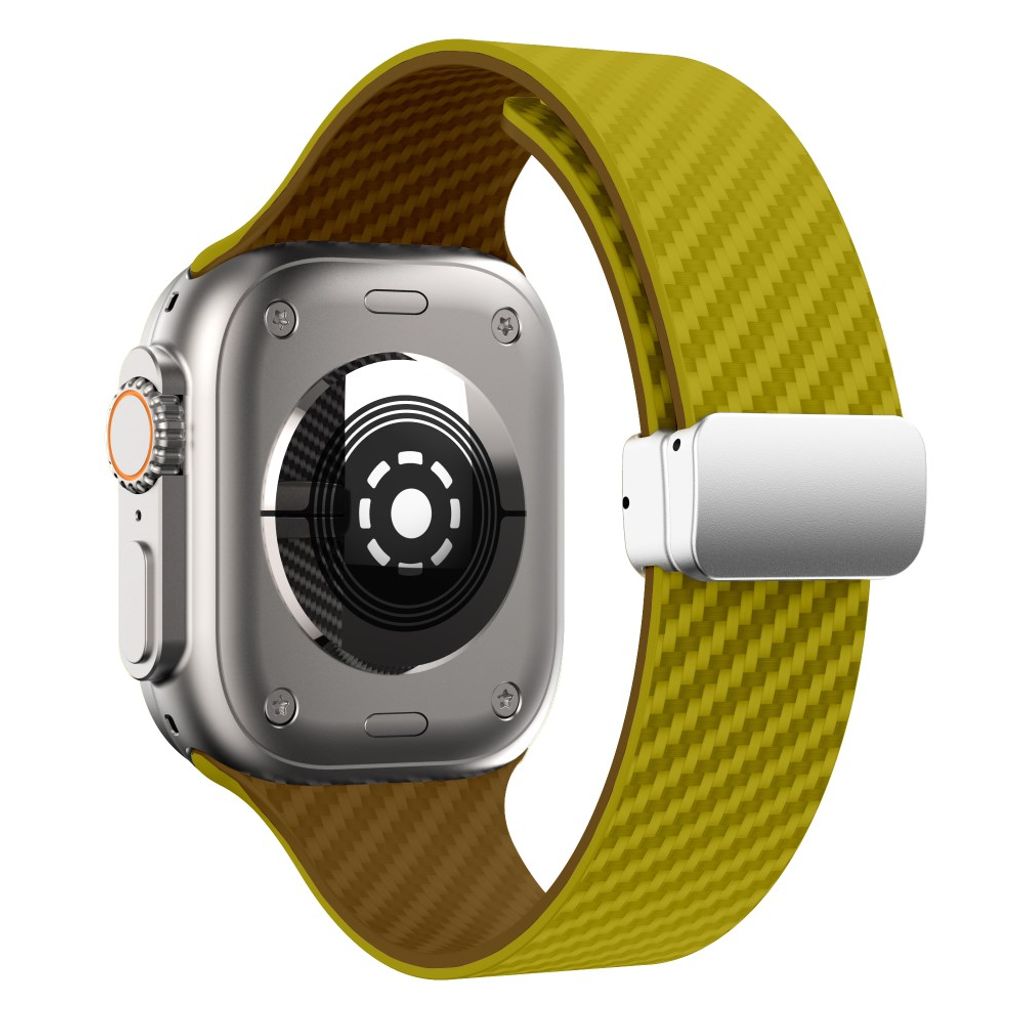Apple Watch armband 42/44/45/46/49 mm, magnetlås, gul/brun, silverlås