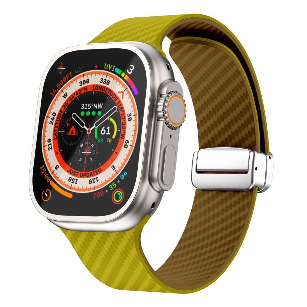 Apple Watch armband 42/44/45/46/49 mm, magnetlås, gul/brun, silverlås, bild 2
