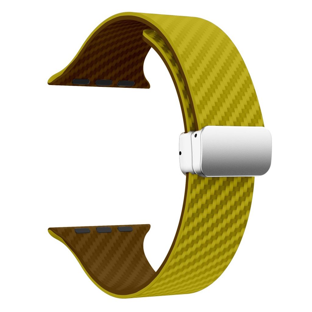 Apple Watch armband 42/44/45/46/49 mm, magnetlås, gul/brun, silverlås, bild 3