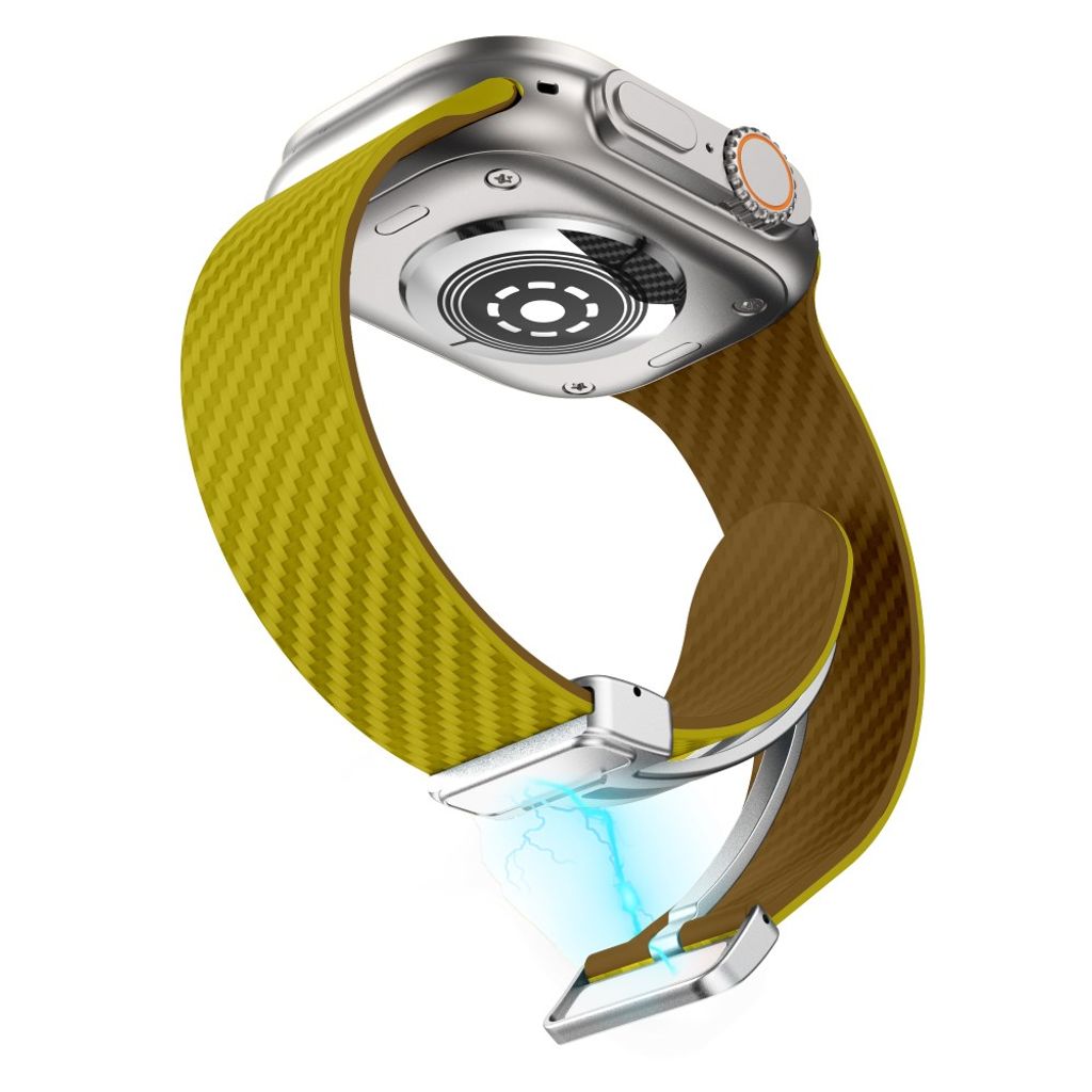 Apple Watch armband 42/44/45/46/49 mm, magnetlås, gul/brun, silverlås, bild 4