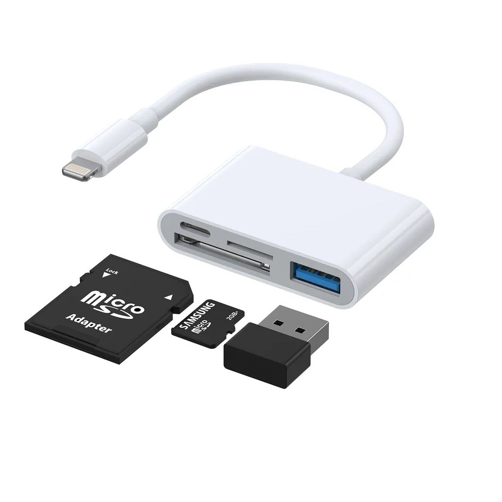 SiGN 4-i-1 adapter Lightning till USB-A, SD och microSD