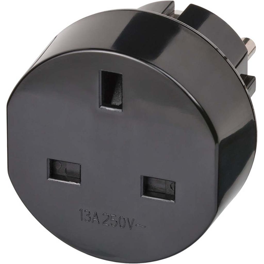 Brennenstuhl reseadapter UK till EU, jordad, 13 A, svart