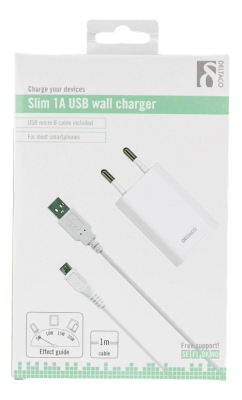 Väggladdare 230V till 5V USB, USB Type Micro B-kabel, 1M